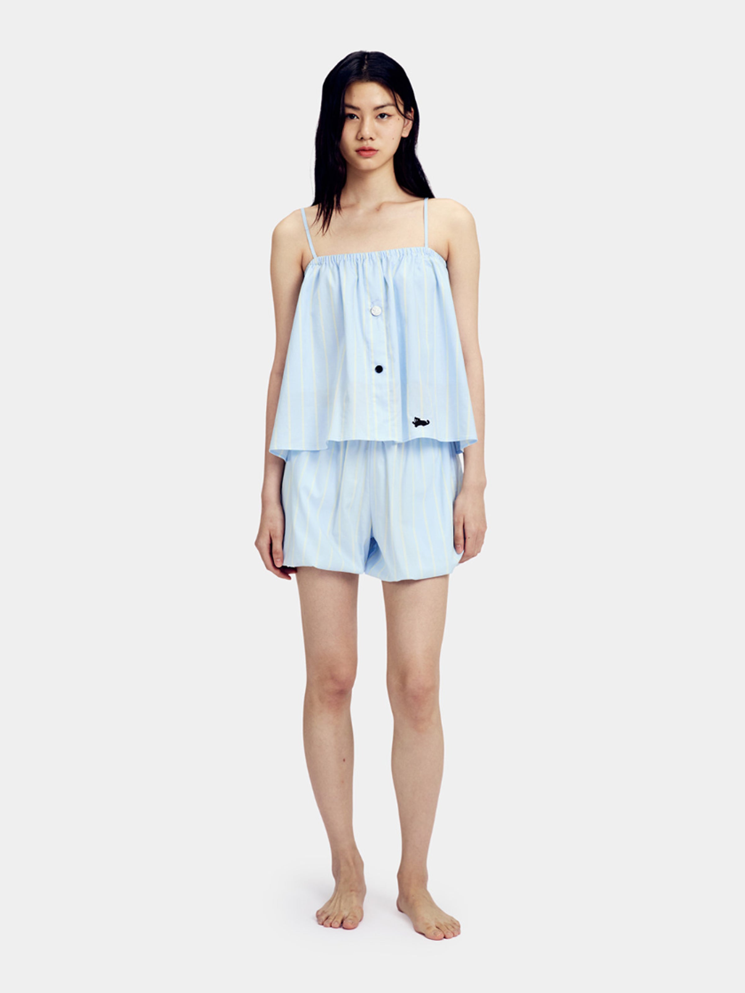 “Urban Jungle” Tencel Cotton Blend Spaghetti Strap Top and Shorts Pajama Set Water Blue