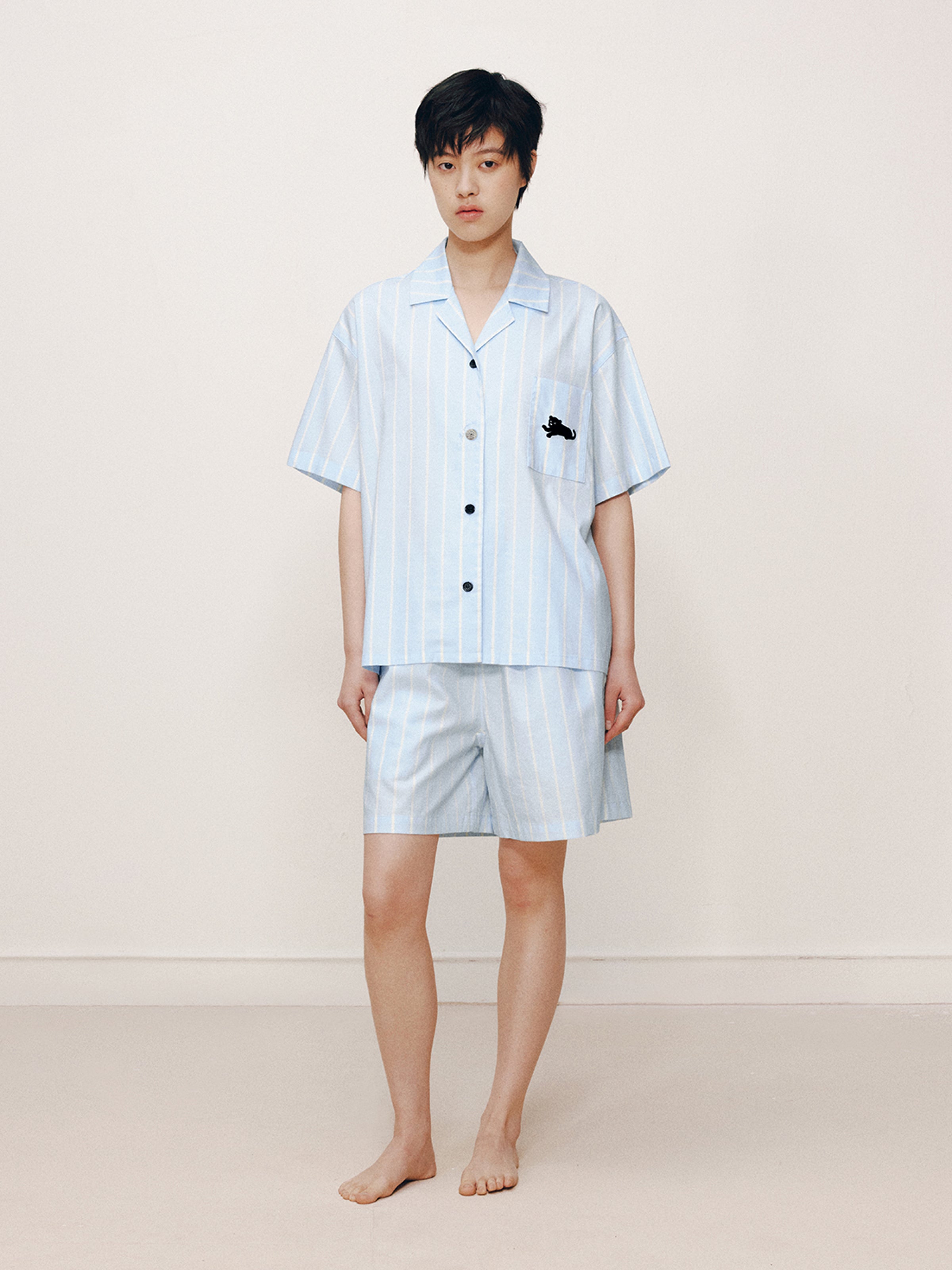 “Urban Jungle” Tencel Cotton Blend Short Sleeve Loungewear Set Water Blue