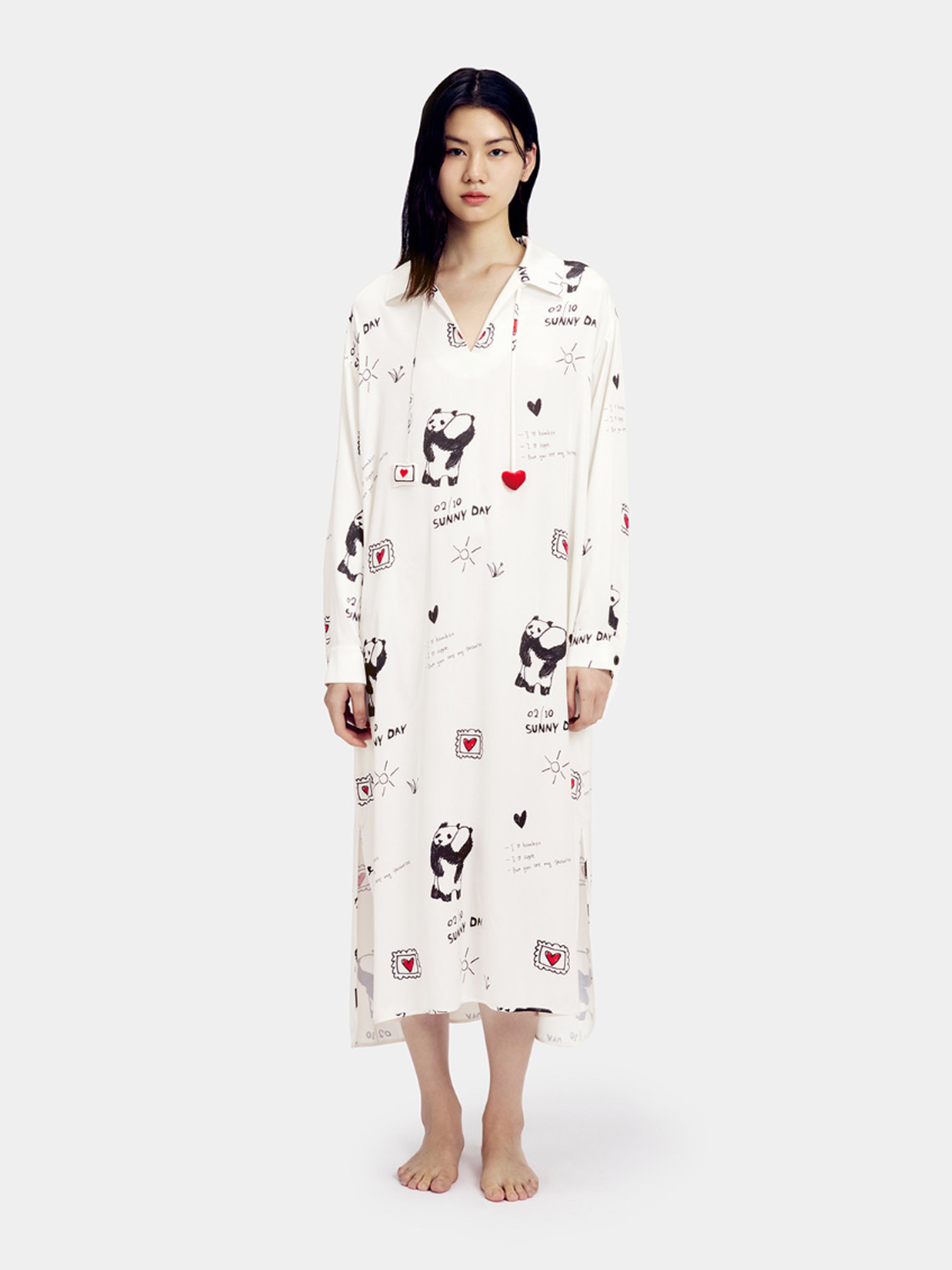 "Panda PomPom" Satin Nightgown Flipped