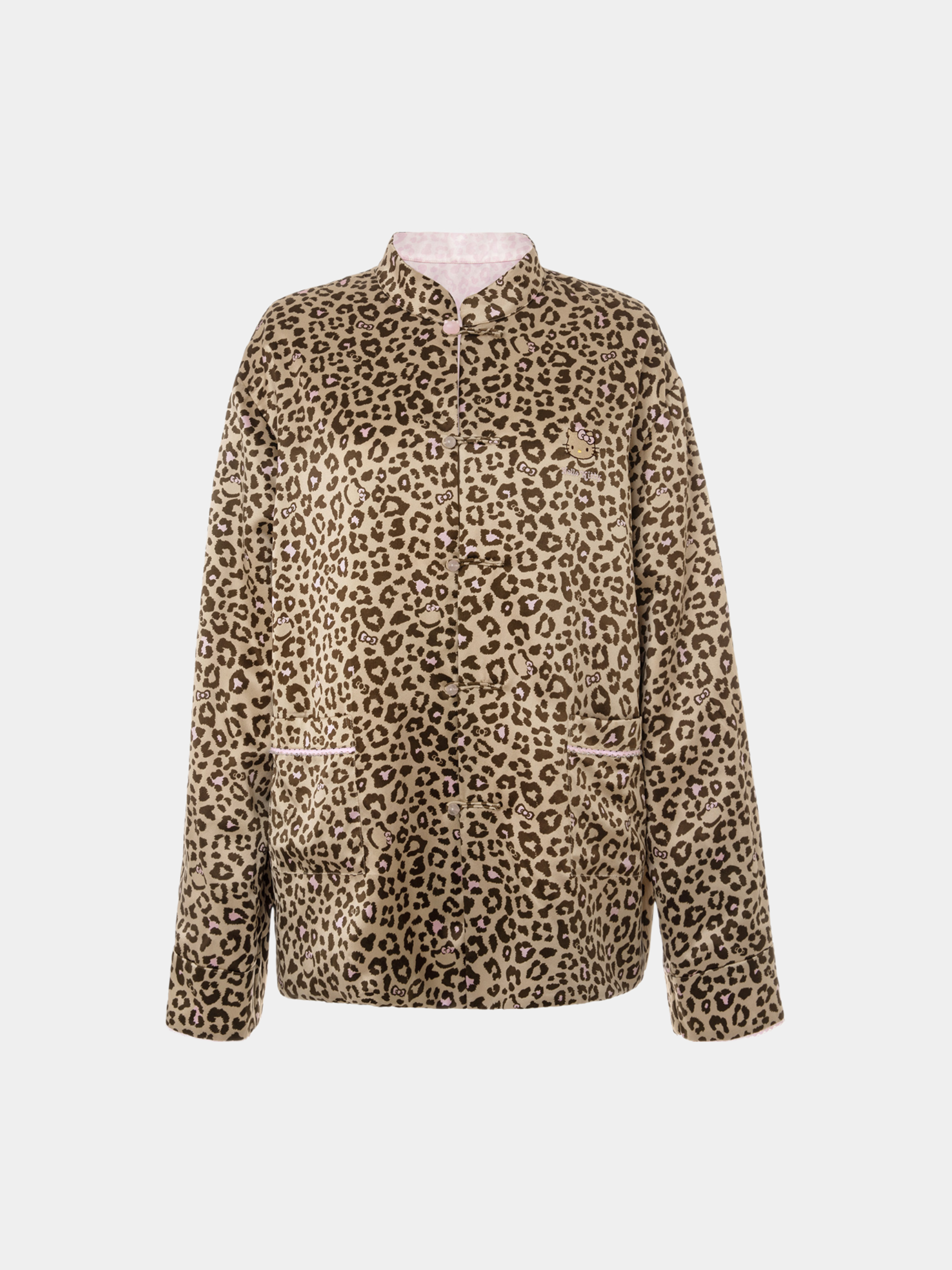 "Hello Kitty" Premium Heavy Mulberry Silk Chinese-Style Reversible Quilted Jacket – Leopard