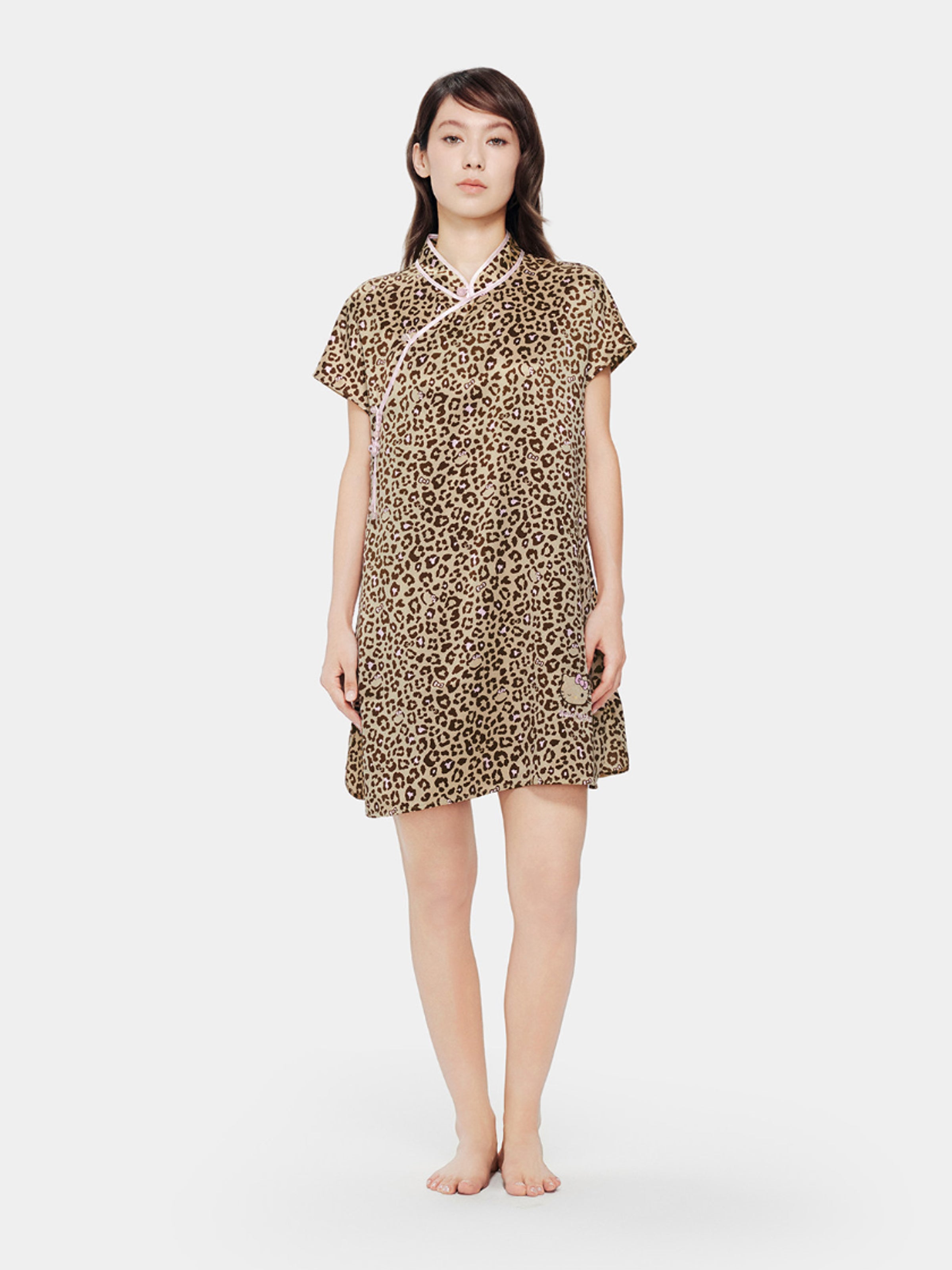 "Hello Kitty" Premium Heavy Mulberry Silk Qipao – Leopard