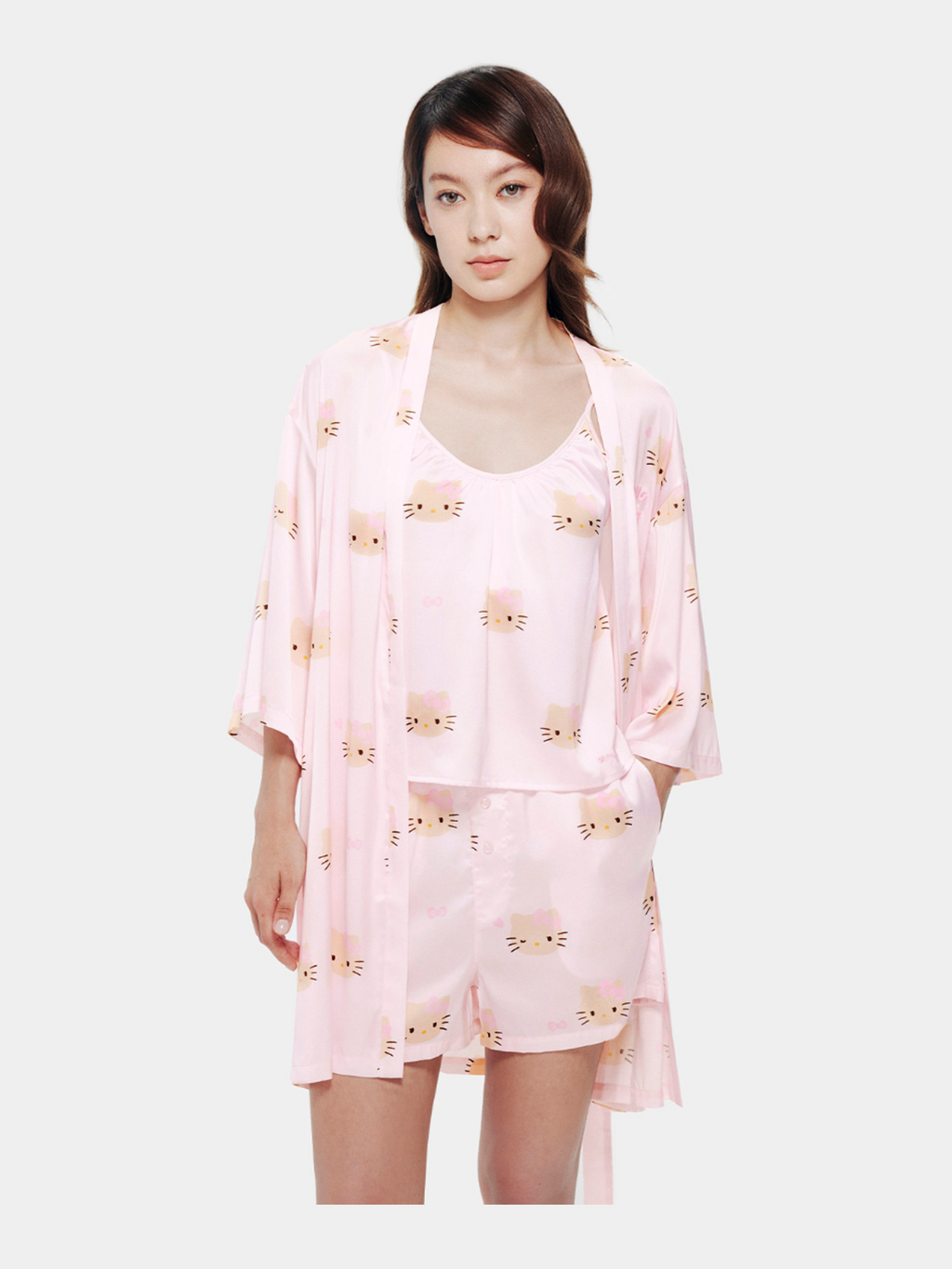 "Hello Kitty" Satin Dressing Gown Set – Y2K Pink