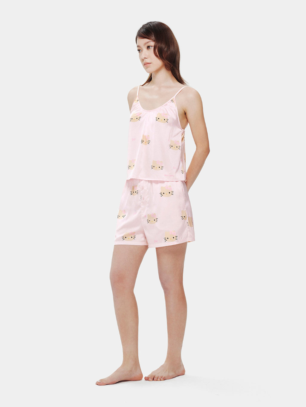 "Hello Kitty" Satin Spaghetti Strap Top and Shorts Pajama Set – Y2k Pink