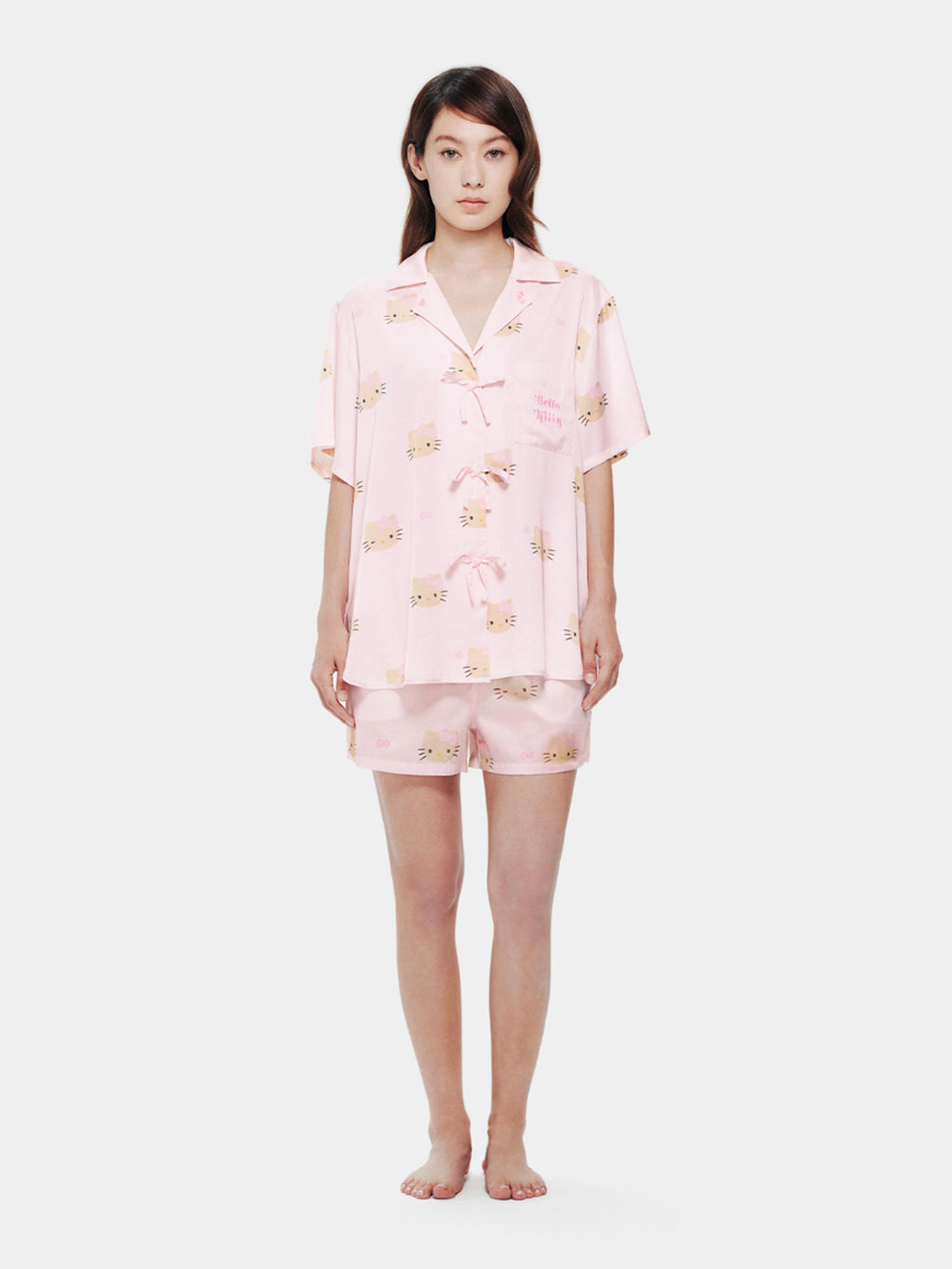 "Hello Kitty" Satin Short Sleeve Loungewear Set – Y2k Pink