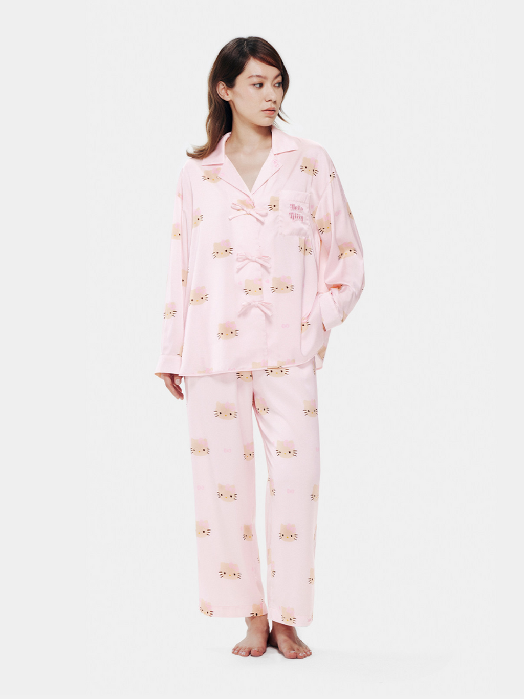 "Hello Kitty" Satin Loungewear Set – Y2k Pink