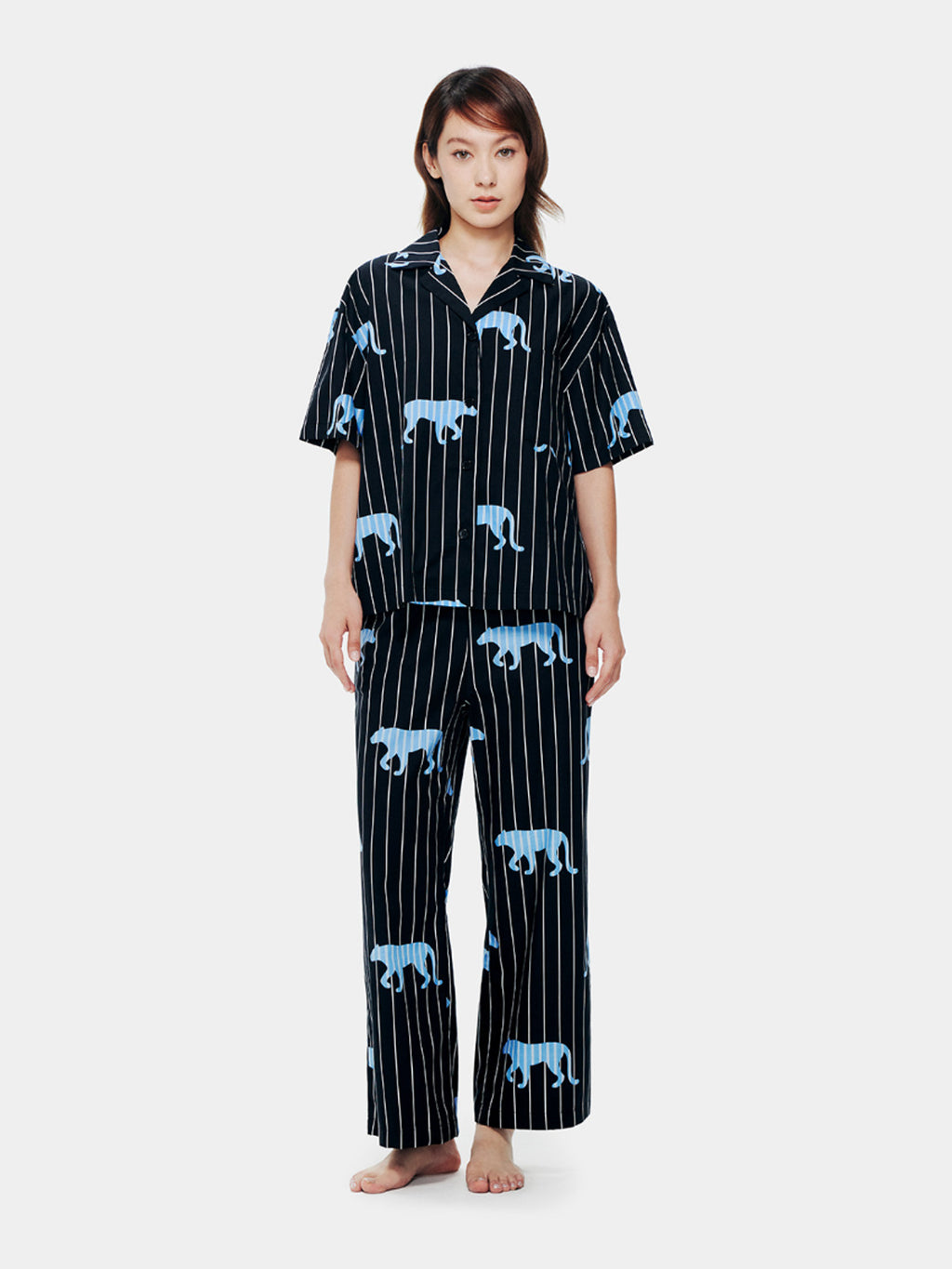 “Z” Tencel Cotton Blend Short Sleeve And Pants Loungewear Set Black Panther