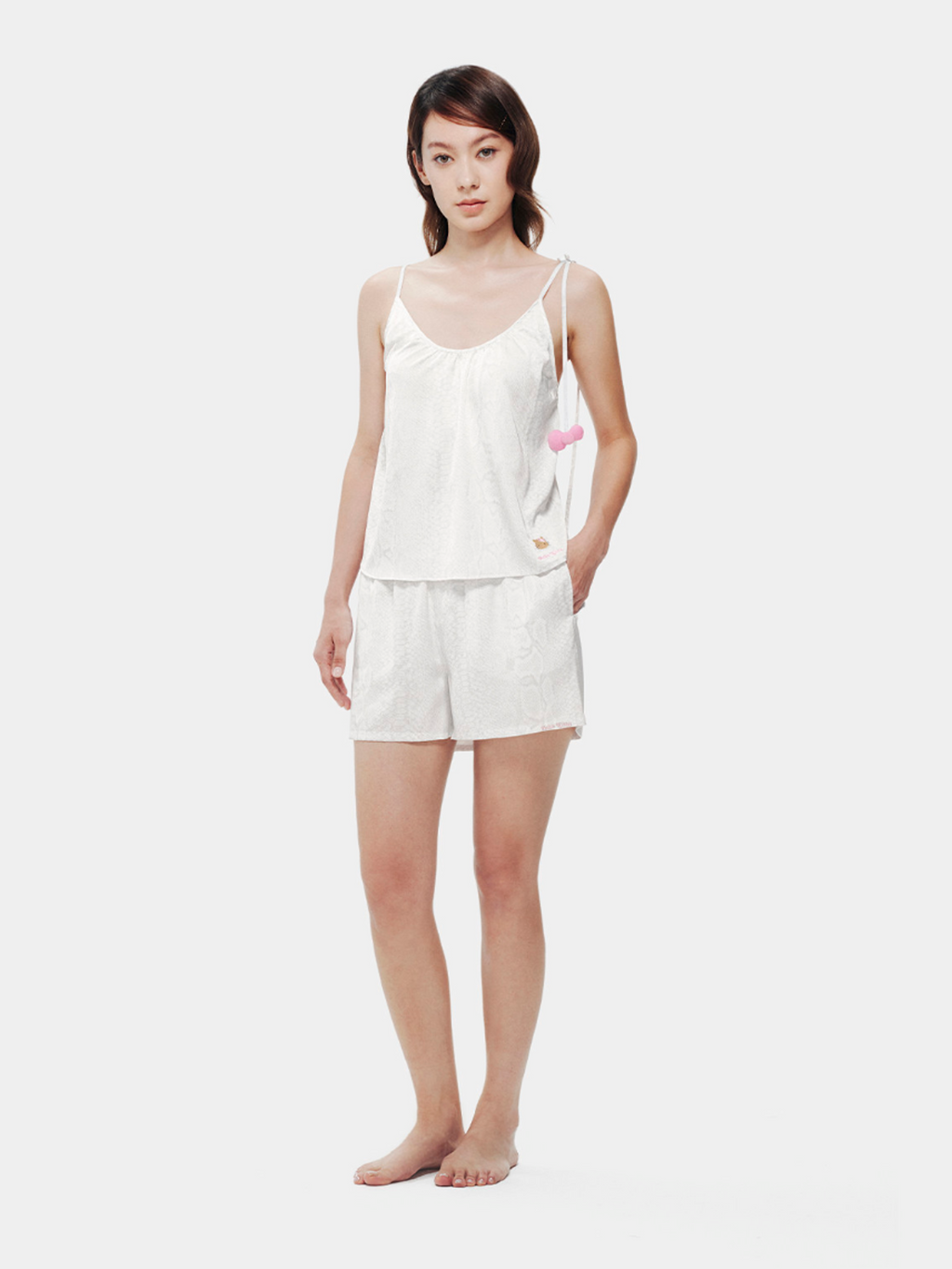 "Hello Kitty" Satin Spaghetti Strap Top & Shorts Pajama Set – Snake Print