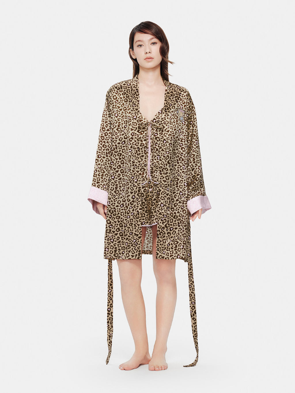 "Hello Kitty" Premium Heavy Mulberry Silk Robe – Leopard