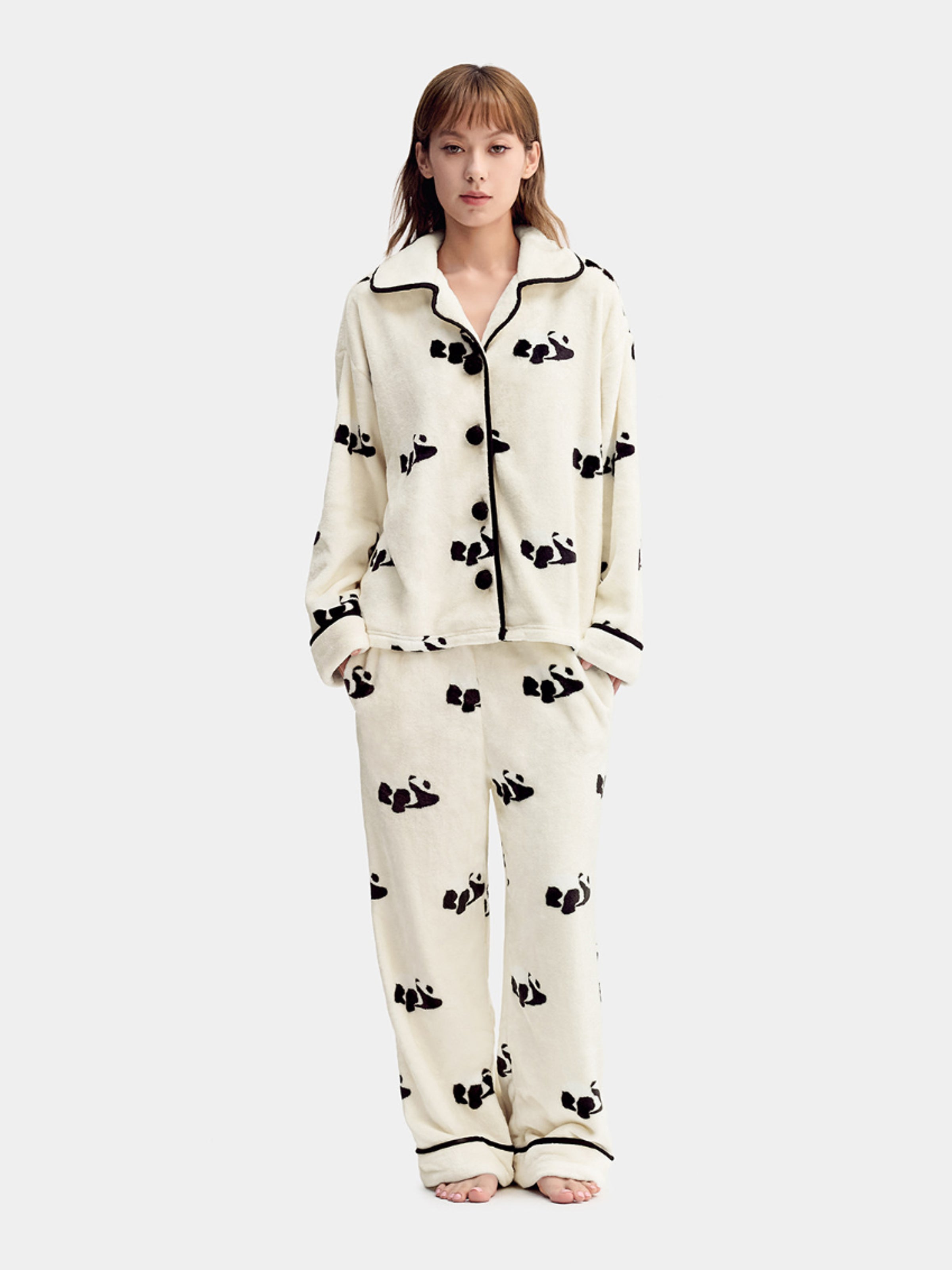 “Panda PomPom” Flannel Loungewear Set