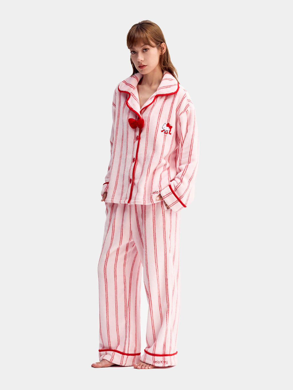 "Hello Kitty" Flannel Loungewear Set – Pink Stripes