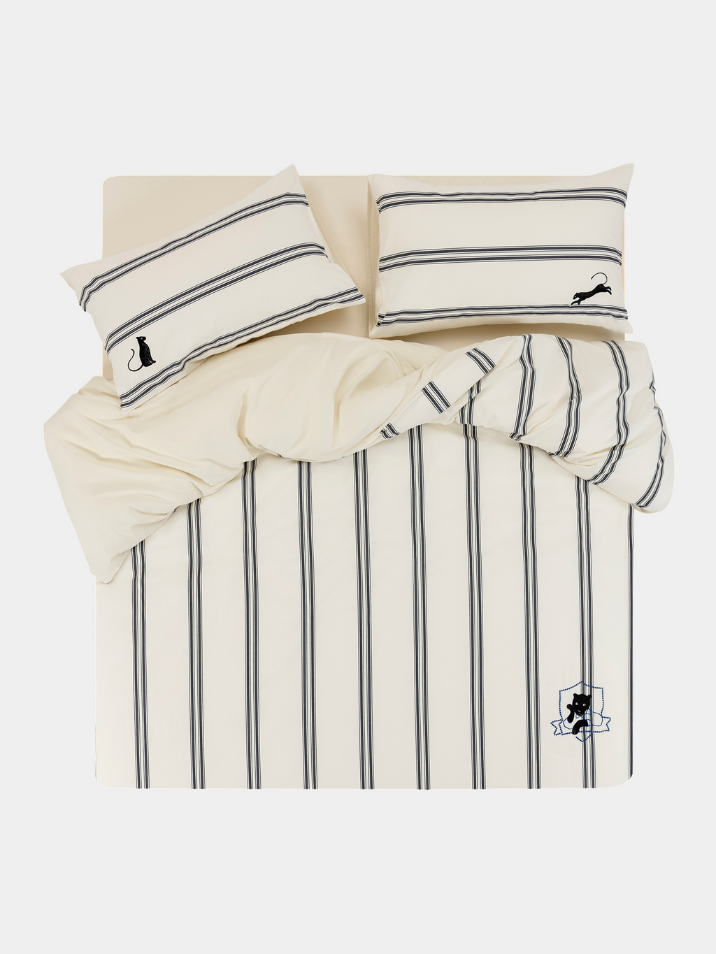 "Urban Jungle" Black Panther Yarn-Dyed Cotton Bedding Set – Moonlight White
