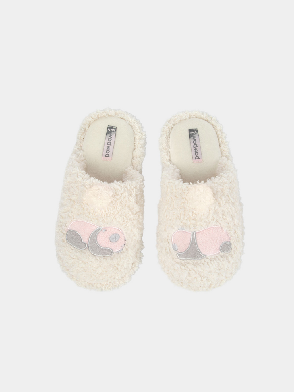 "Panda PomPom" Fluffy Slippers – Cream White