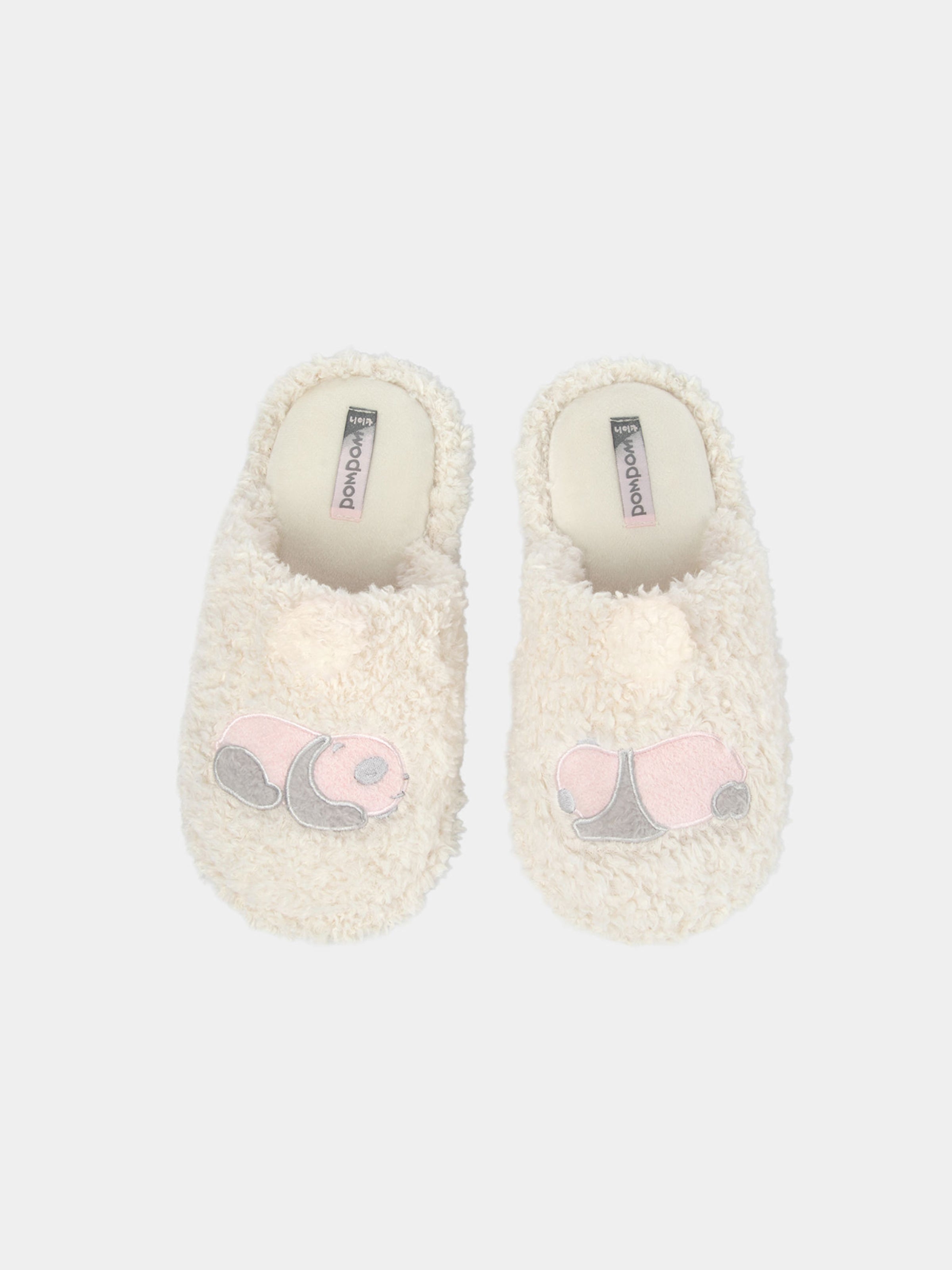 “Panda PomPom”Fluffy Slippers Cream White