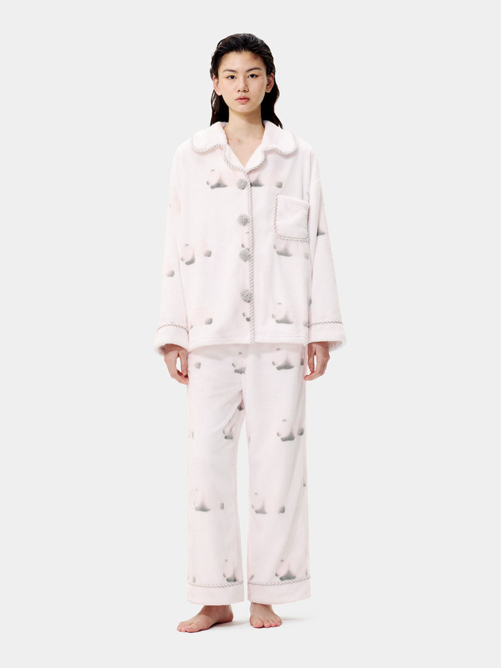 "Panda PomPom" Flannel Loungewear Set – Pink