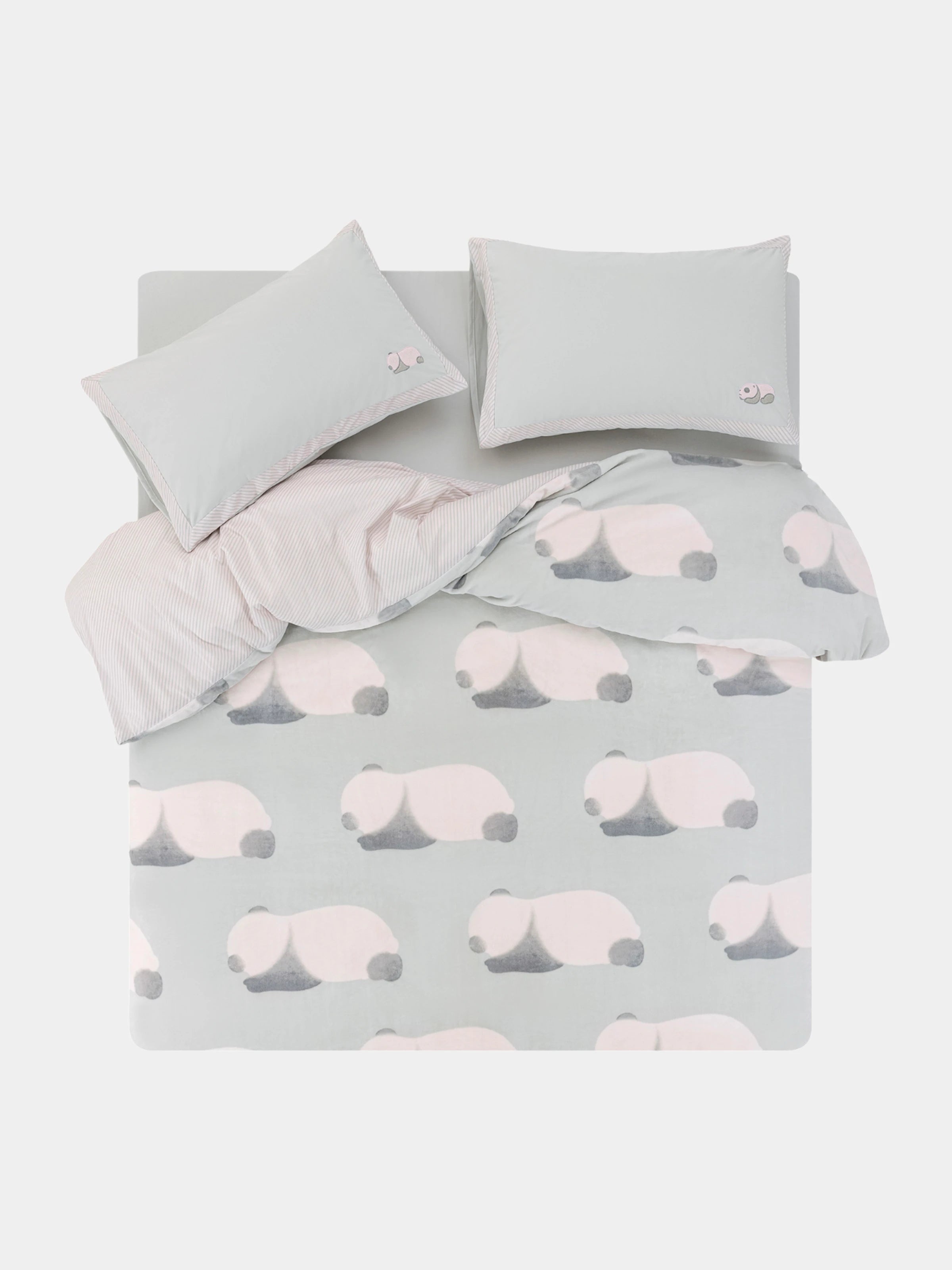"Panda PomPom" micro flannel bedding set Cream White