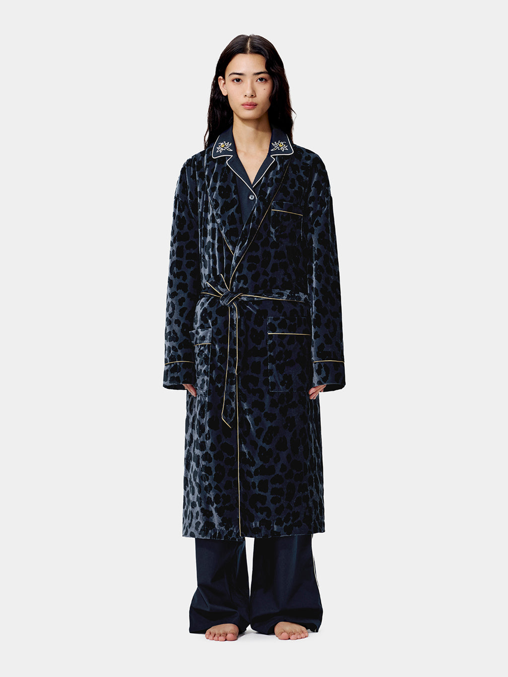 "Urban Jungle" Velvert Robe Blue Leopard Print