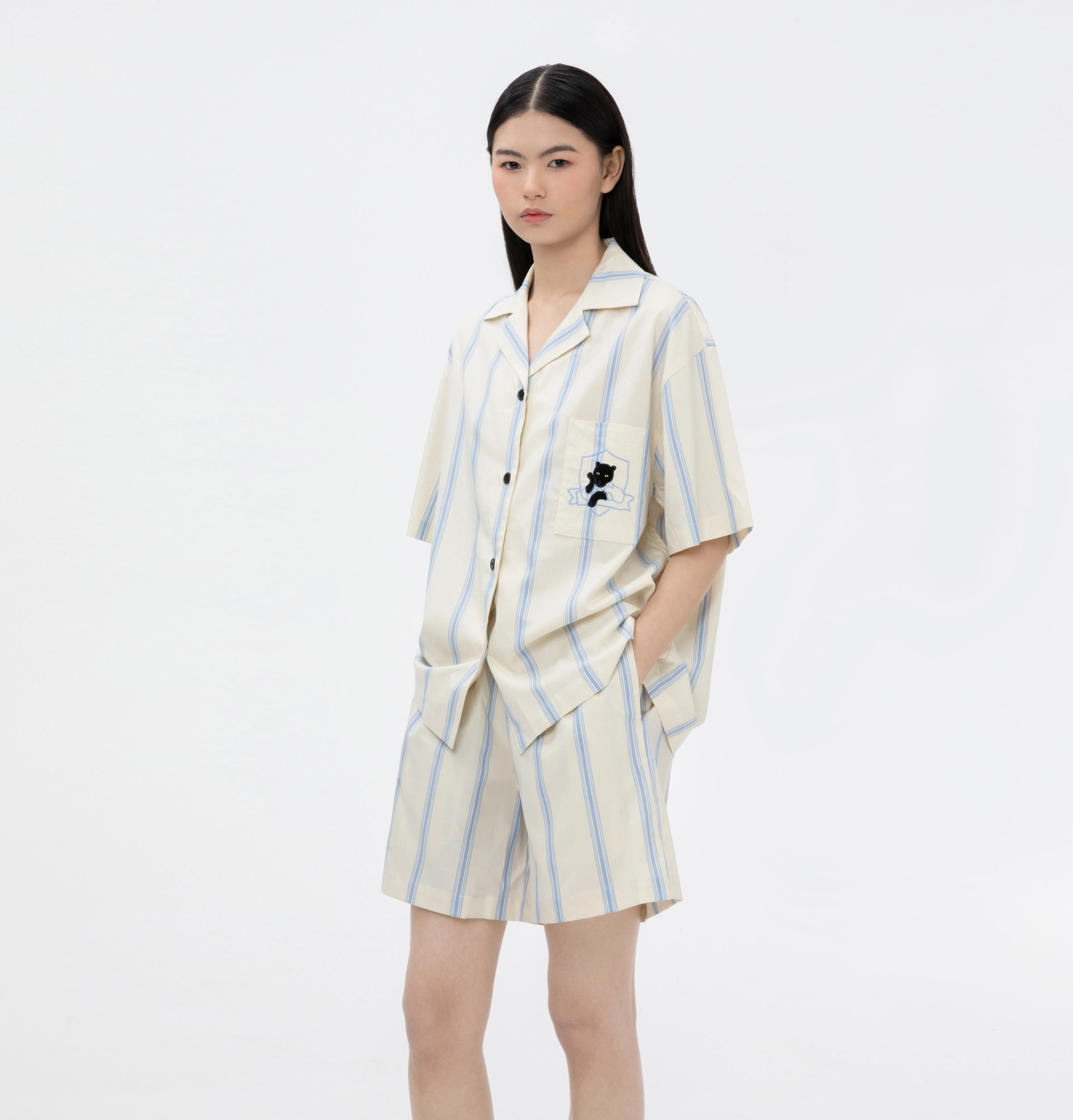 “Urban Jungle” Tencel Cotton Blend Short Sleeve Loungewear Set White