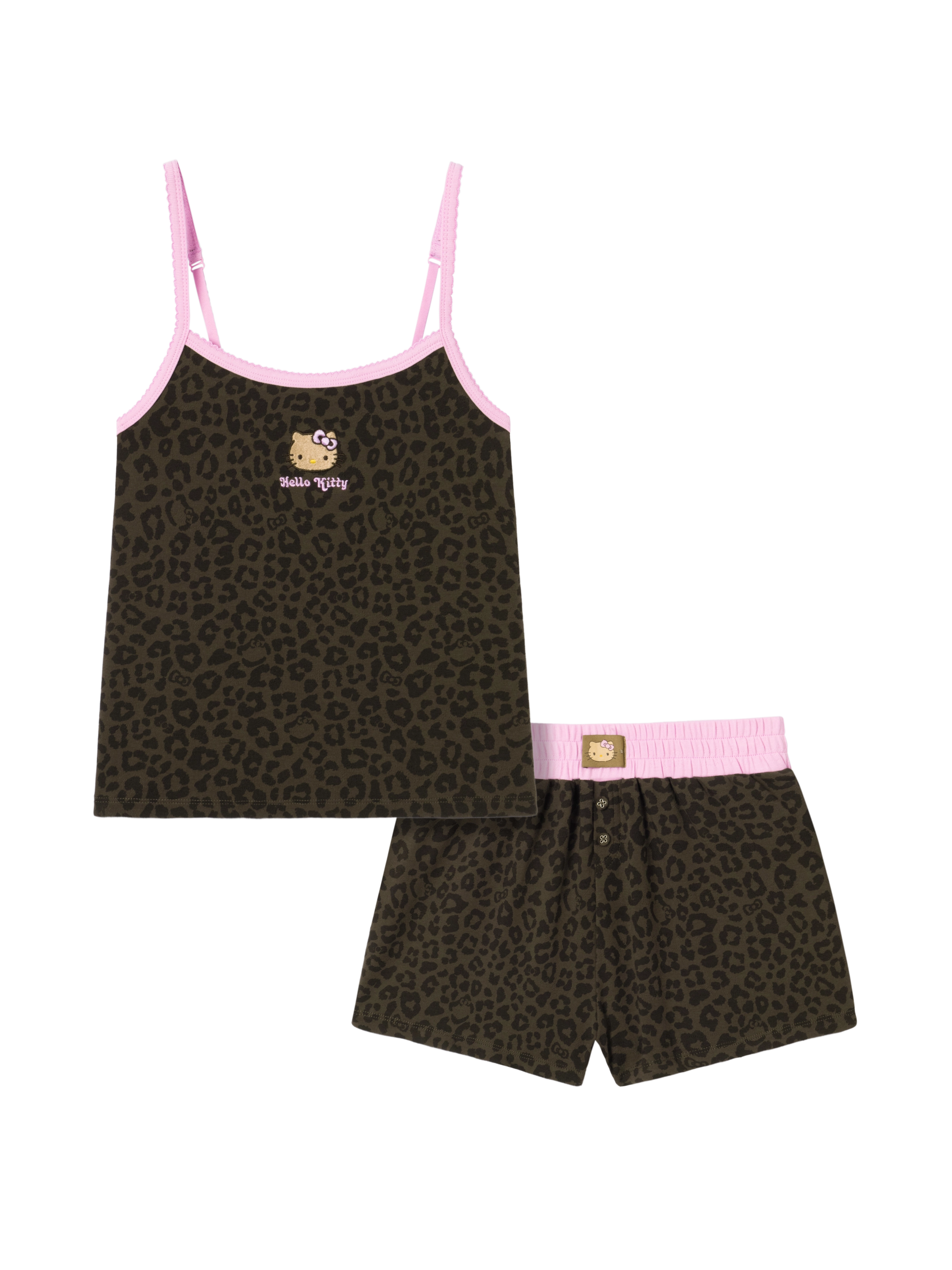 "Hello Kitty" Jersey Rib Jacquard Spaghetti Strap Top & Shorts Pajama Set – Choco