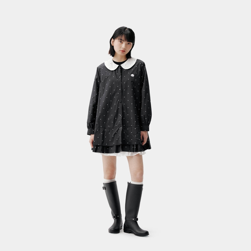 "Panda PomPom" Sun-pretective Outdoor Dress Black Polka Dot
