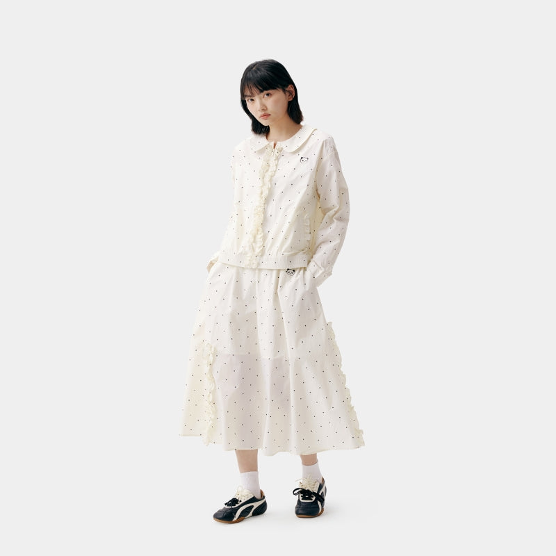 "Panda PomPom" Sun-pretective Peter Pan Collar Outdoor Jacket White Polka Dot