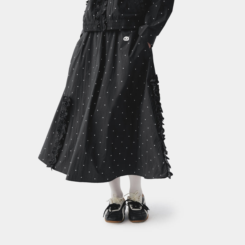 "Panda PomPom" Sun-pretective Outdoor Skirt Black Polka Dot
