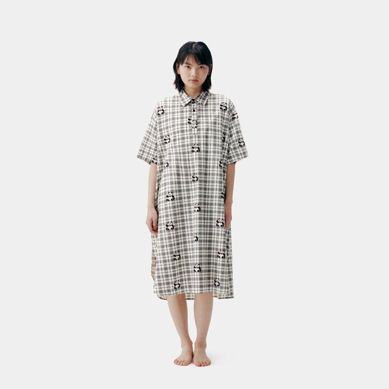 "Urban Jungle" Tencel Cotton Blend Short Sleeve Nightgown – Black Grid