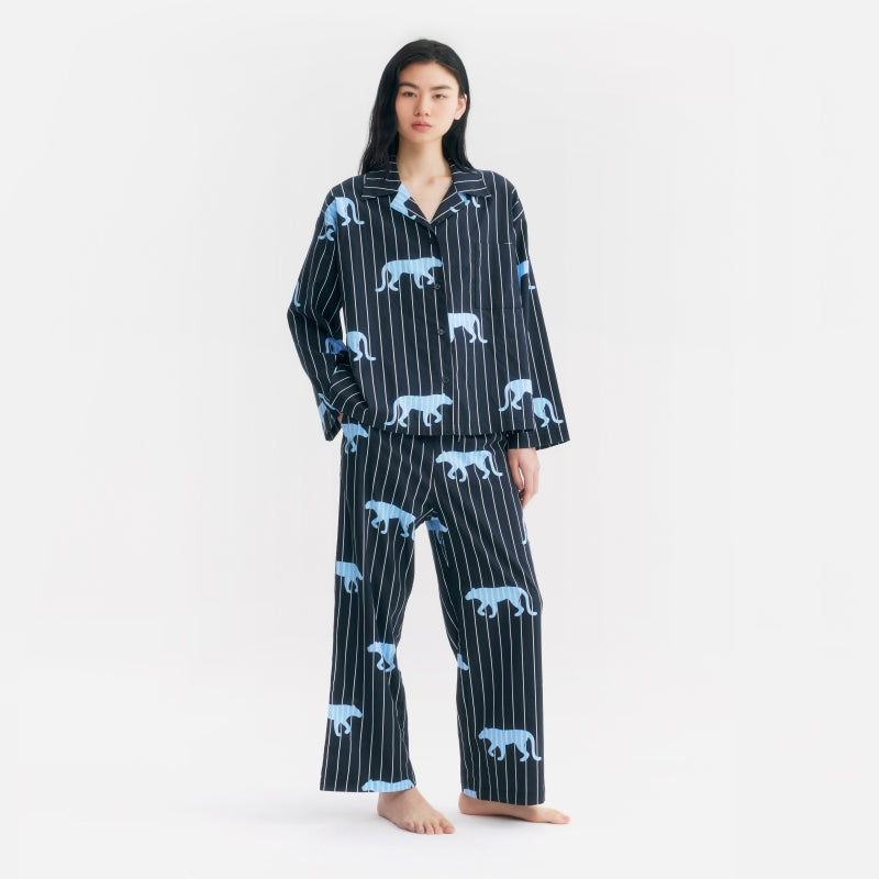 “Z” Tencel Cotton Blend Stripe Loungewear Set Black Panther