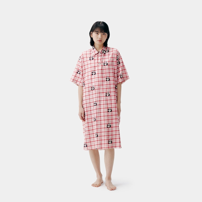 "Urban Jungle" Tencel Cotton Blend Short Sleeve Nightgown – Red Grid