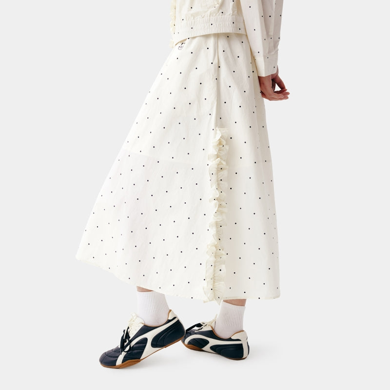 "Panda PomPom" Sun-pretective Outdoor Skirt White Polka Dot
