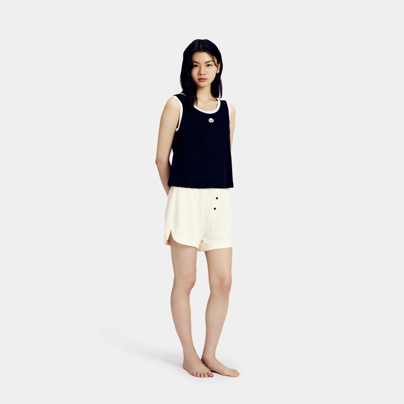 "Panda PomPom" Waffle Checks Loungewear Set – Black & White