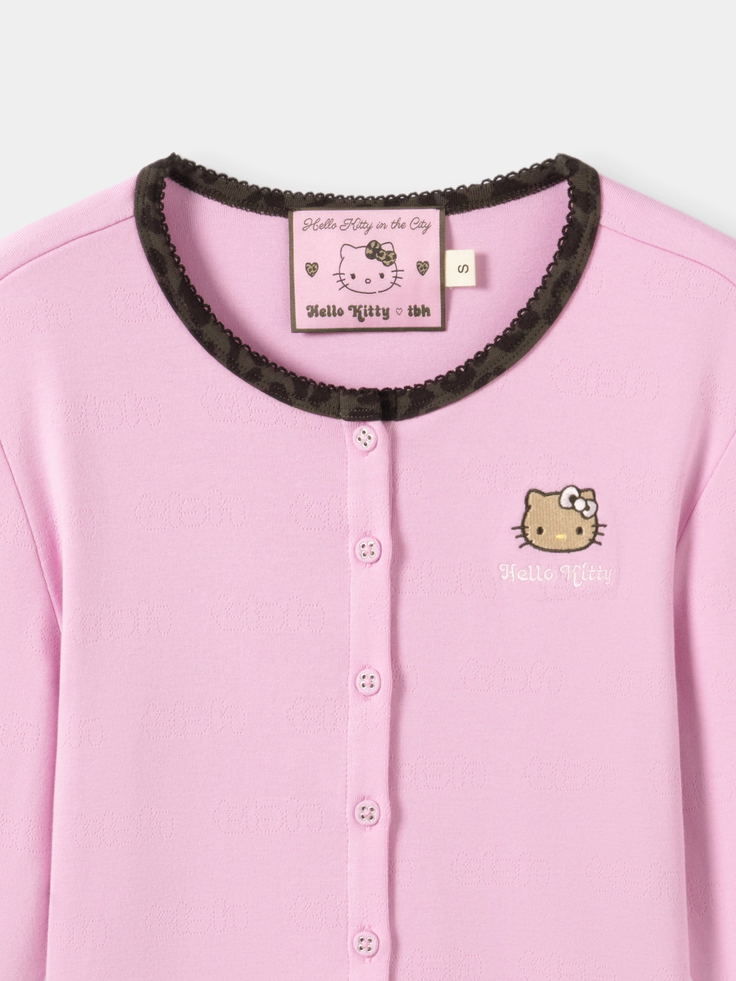 "Hello Kitty" Jersey Rib Jacquard Cardigan – Rapsberry