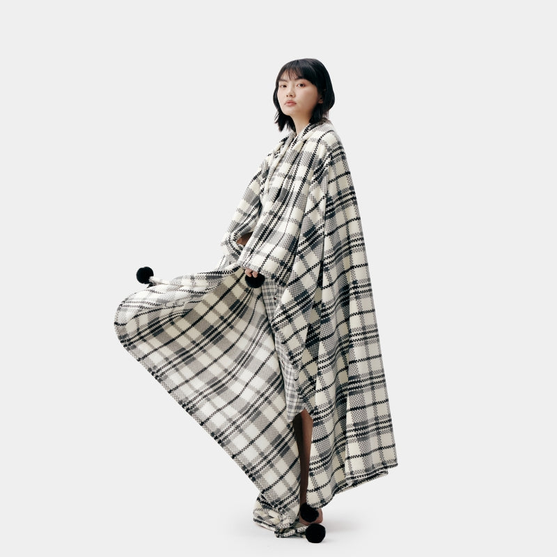 "Panda PomPom" Flannel Cozy Scented Blanket Black Grid