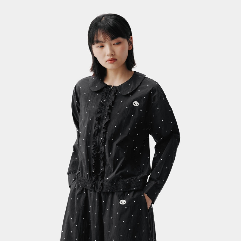 "Panda PomPom" Sun-pretective Outdoor Jacket Black Polka Dot