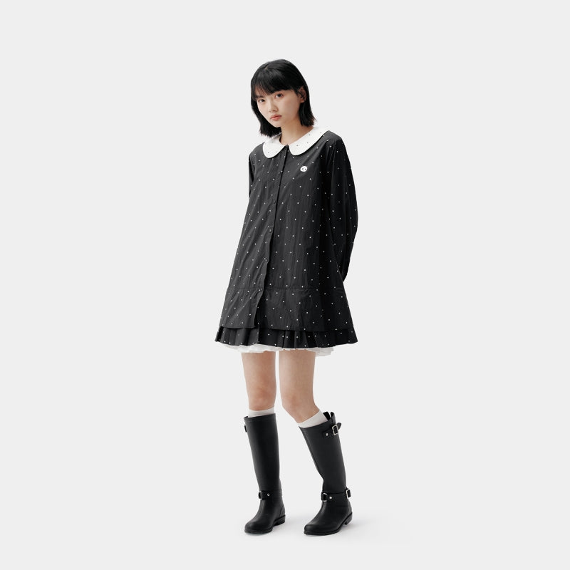 "Panda PomPom" Sun-pretective Outdoor Dress Black Polka Dot