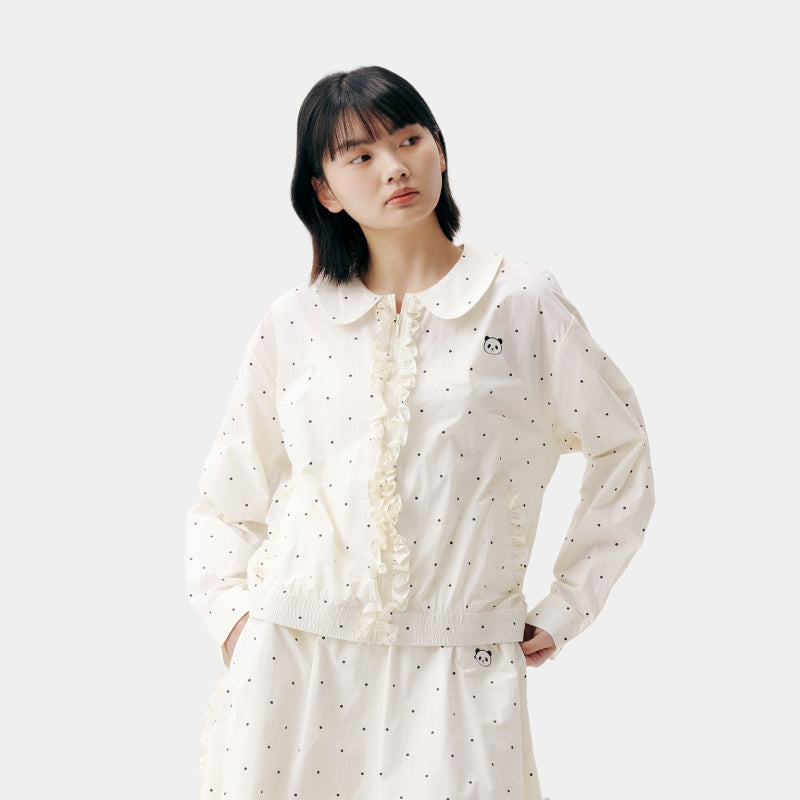 "Panda PomPom" Sun-pretective Peter Pan Collar Outdoor Jacket White Polka Dot