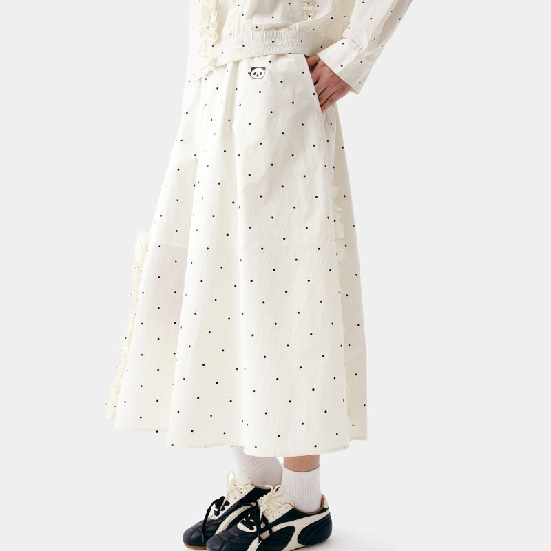 "Panda PomPom" Sun-pretective Outdoor Skirt White Polka Dot