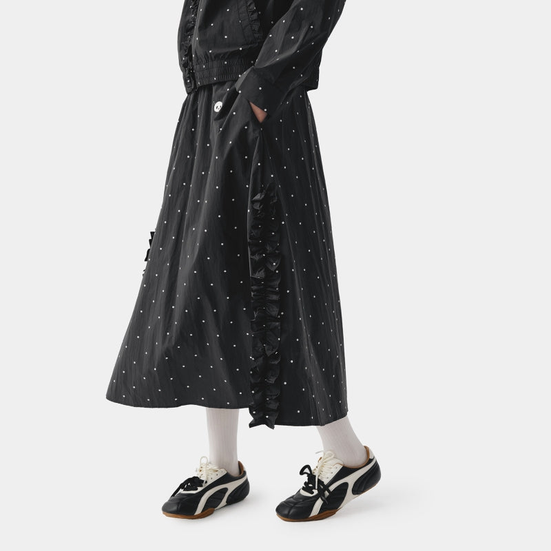 "Panda PomPom" Sun-pretective Outdoor Skirt Black Polka Dot
