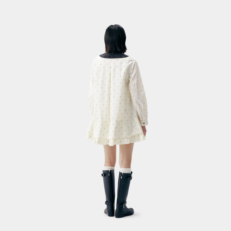 "Panda PomPom" Sun-pretective Outdoor Dress White Polka Dot