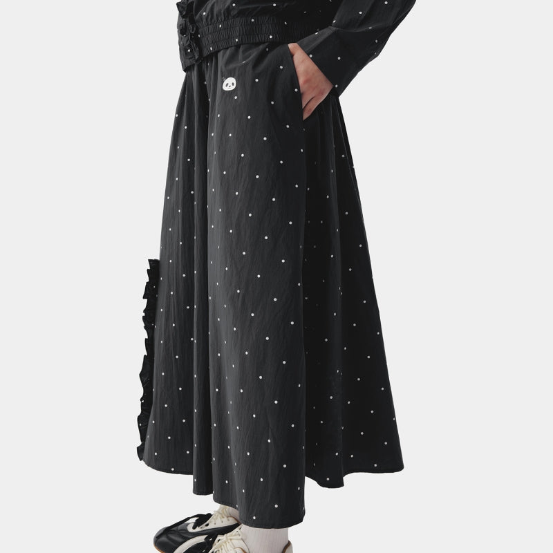 "Panda PomPom" Sun-pretective Outdoor Skirt Black Polka Dot