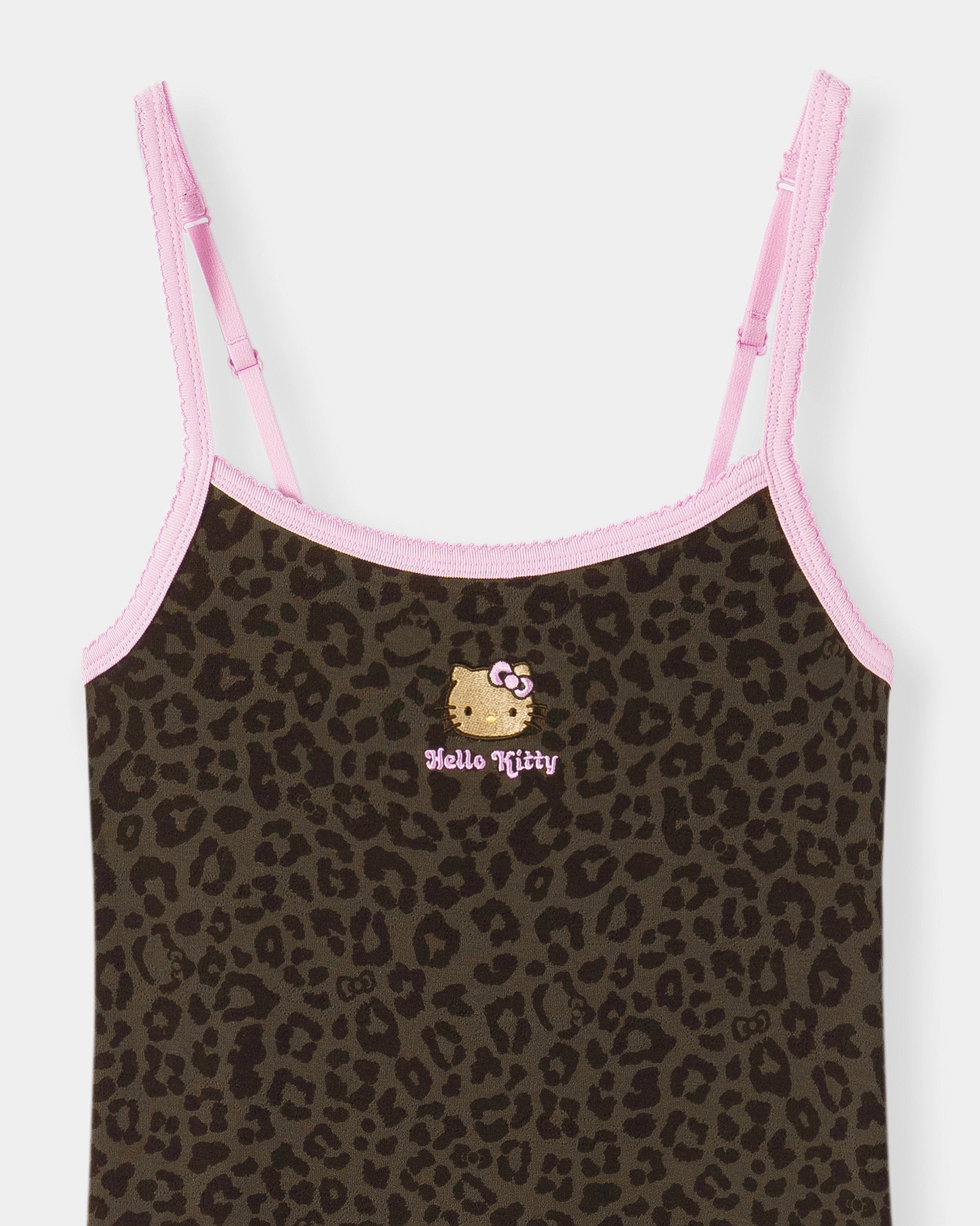 "Hello Kitty" Jersey Rib Jacquard Spaghetti Strap Nightgown – Choco