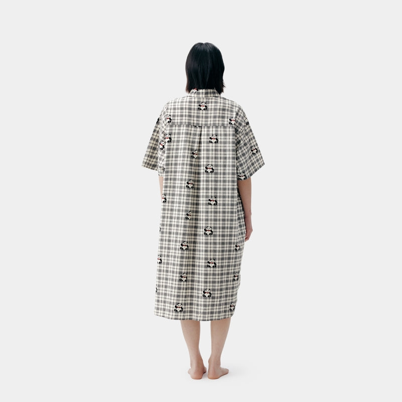 "Urban Jungle" Tencel Cotton Blend Short Sleeve Nightgown – Black Grid