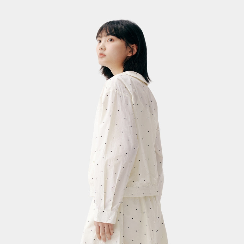 "Panda PomPom" Sun-pretective Peter Pan Collar Outdoor Jacket White Polka Dot