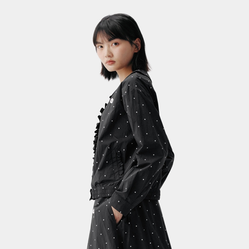 "Panda PomPom" Sun-pretective Outdoor Jacket Black Polka Dot