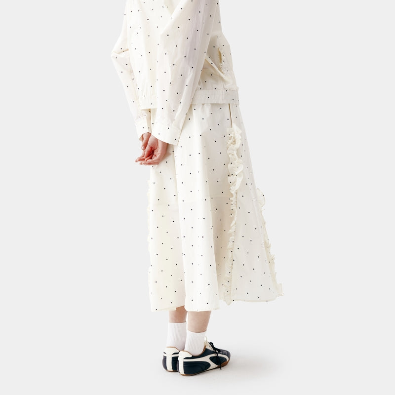 "Panda PomPom" Sun-pretective Outdoor Skirt White Polka Dot