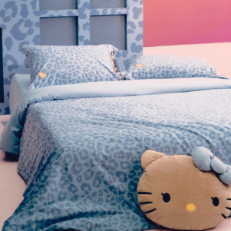 "Hello Kitty" Cotton Sateen Bedding Set – Denim Leopard