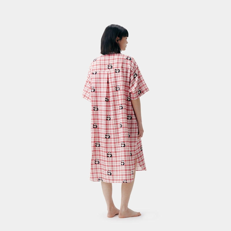 "Urban Jungle" Tencel Cotton Blend Short Sleeve Nightgown – Red Grid