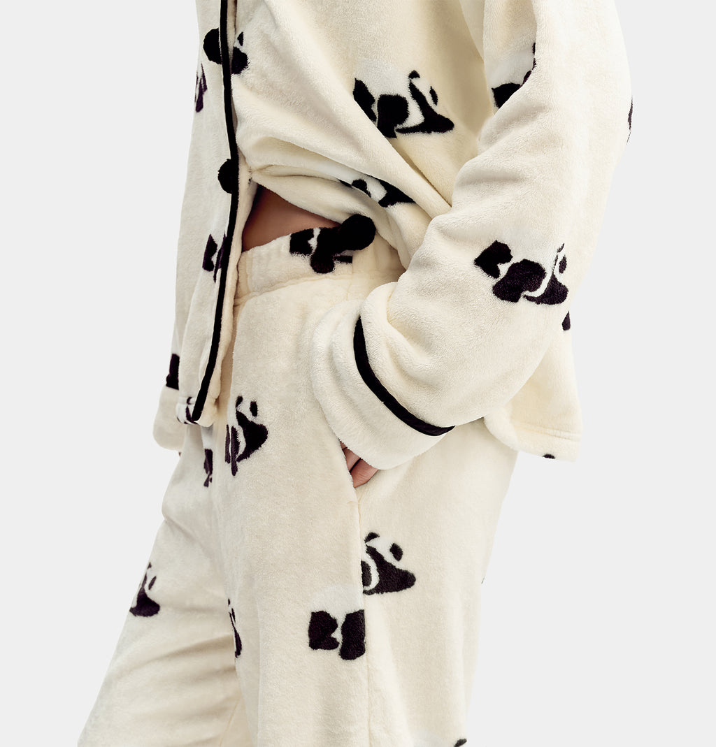 “Panda PomPom” Flannel Loungewear Set