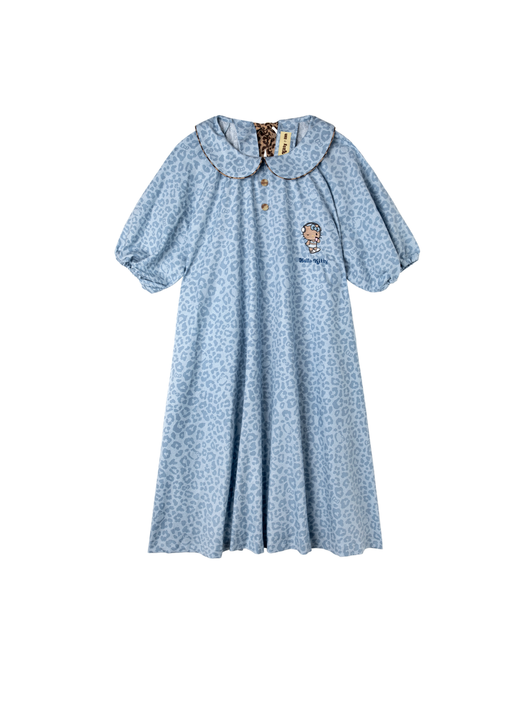 "Hello Kitty" Tencel Cotton Blend Short Sleeve Skirt – Denim Leopard