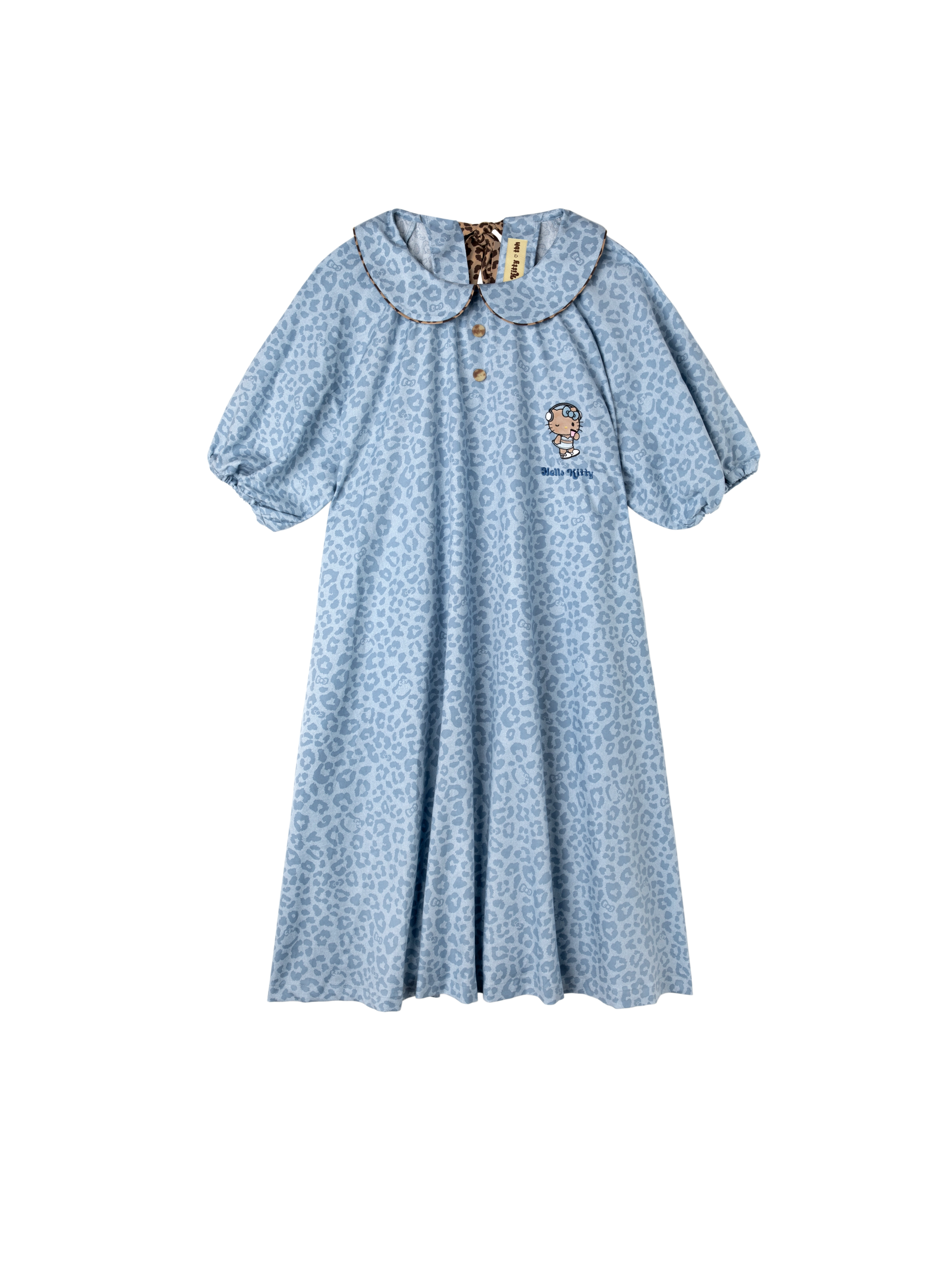 "Hello Kitty" Tencel Cotton Blend Short Sleeve Skirt – Denim Leopard