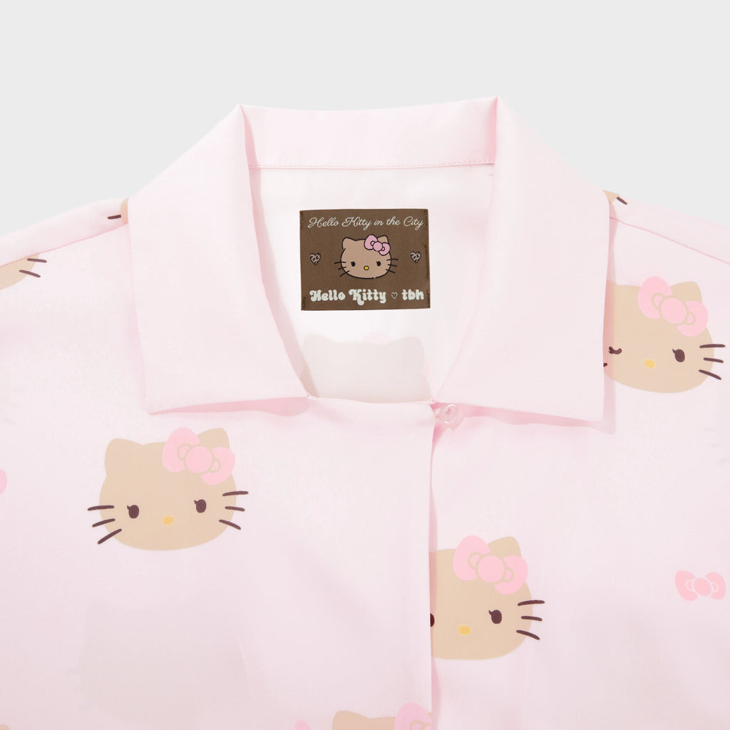 "Hello Kitty" Satin Short Sleeve Loungewear Set – Y2k Pink